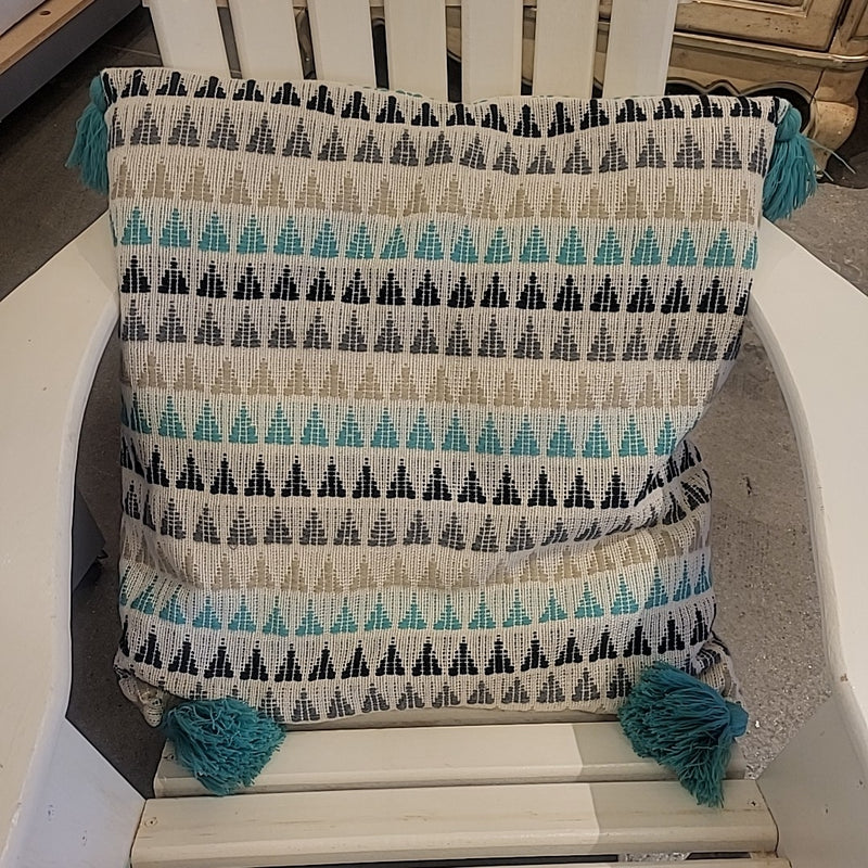 Turquoise Tassle Square Pillow