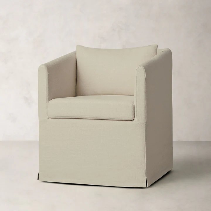 4PSJXAET - White Slip Covered Dining Chair (AS IS - Small Tear in Slip Cover)