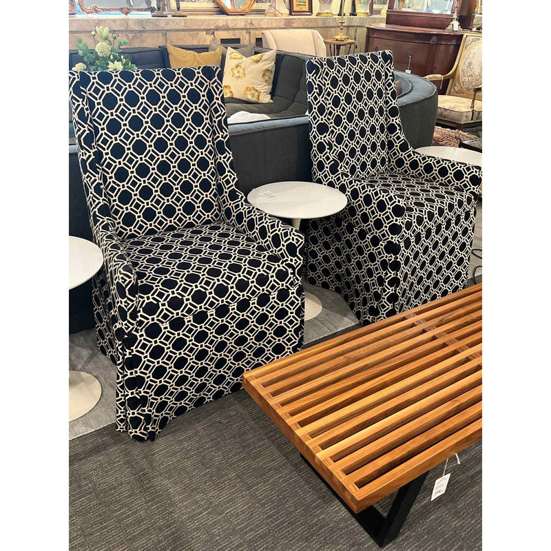 Pair of High Back Armless Black & White Accent Chairs