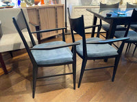SET of 8 Black Wood Dining Chairs w/ Blue Velvet Seats by Paul McCobb