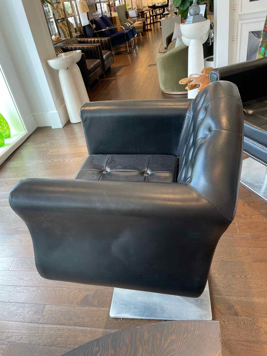 Chesterfield Leather & Nailheads Adjustable Salon Styling Chair on Metal Base