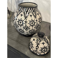 Large Moroccan Sun Pattern Glazed Ceramic Urn