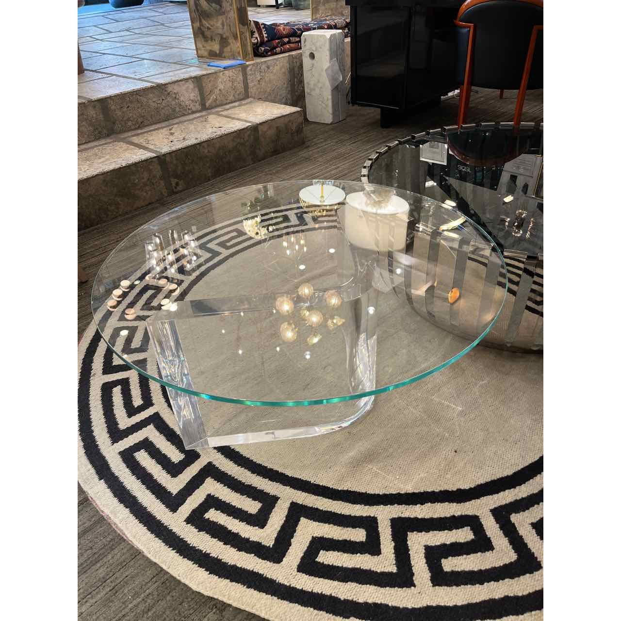 Round Glass and Lucite Coffee Table