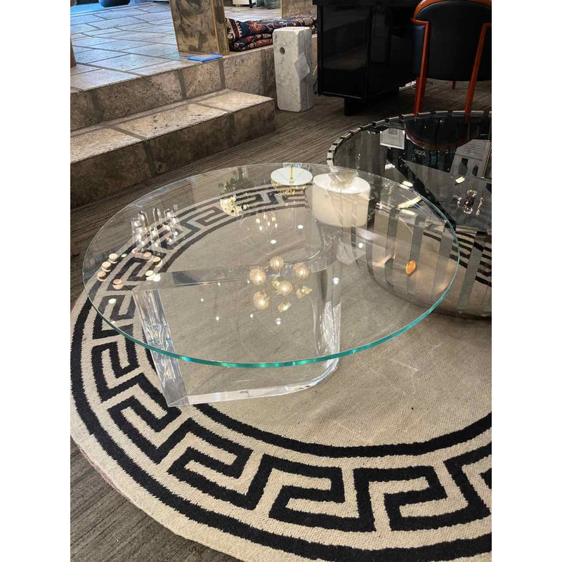 Round Glass and Lucite Coffee Table