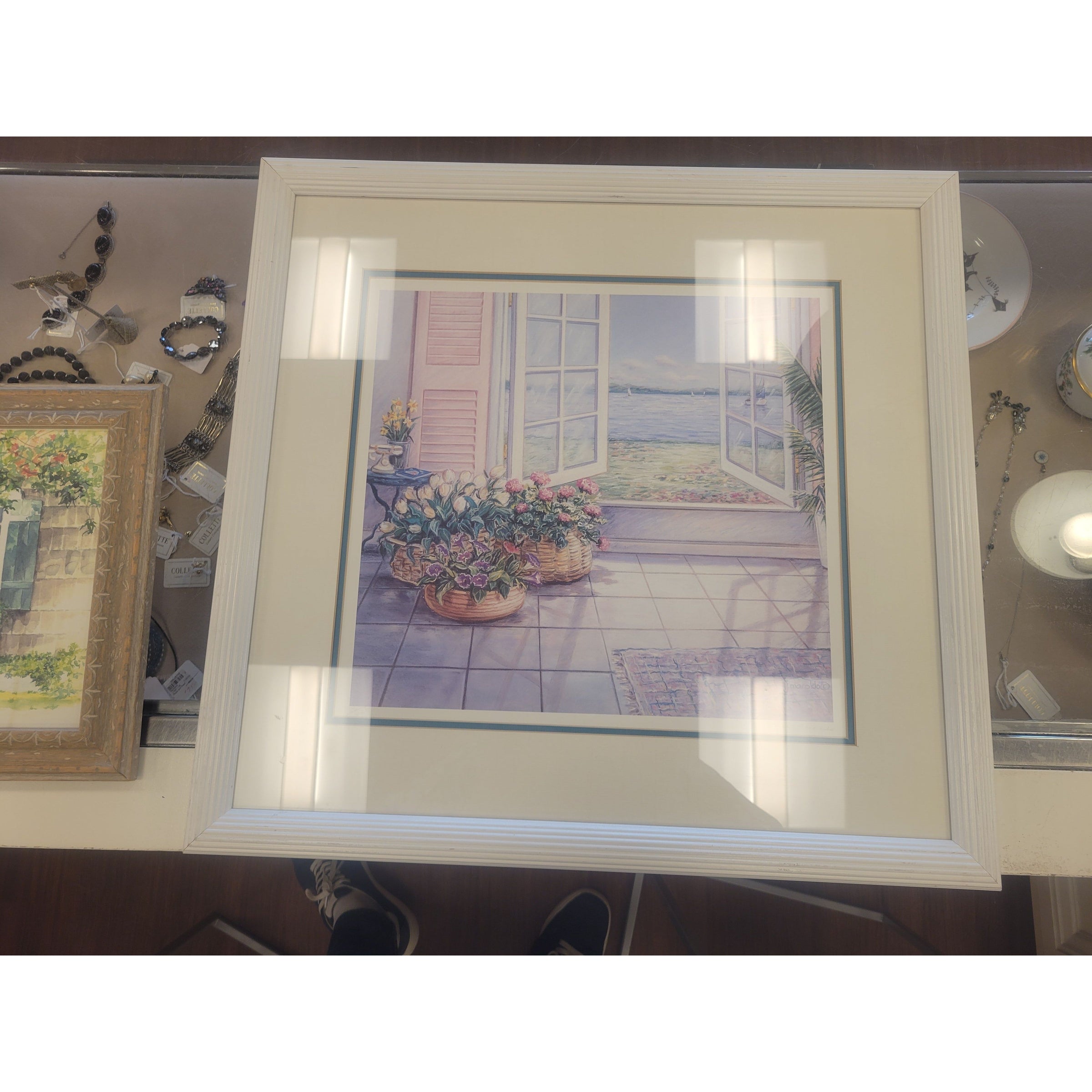 L.E. Signed Open Window Lithograph by JoAnn Maroldo in White Frame