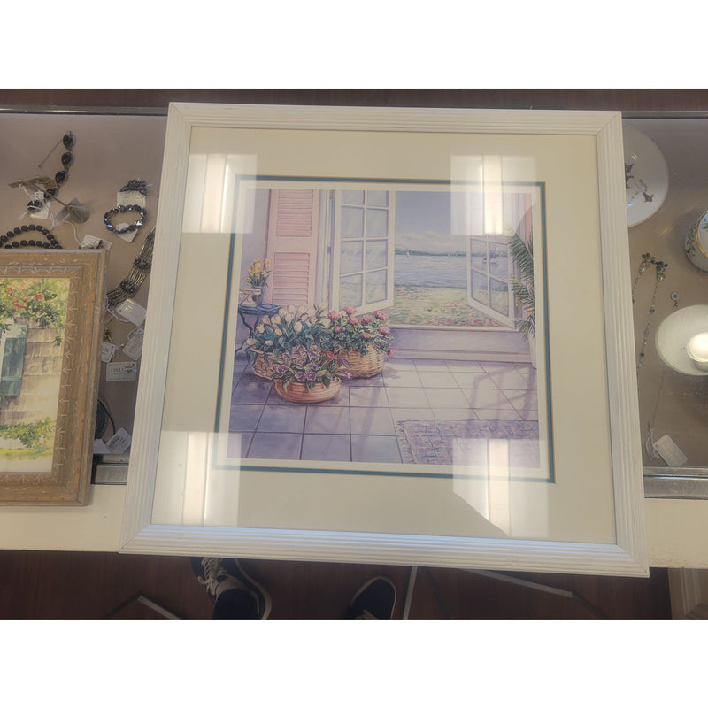 L.E. Signed Open Window Lithograph by JoAnn Maroldo in White Frame