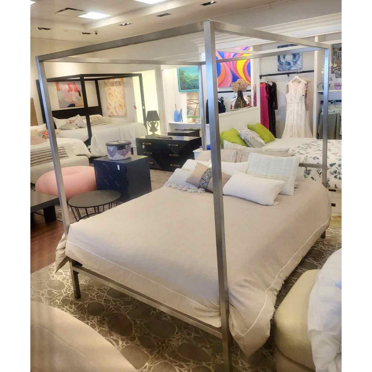 Queen-Sized Brushed Metal Canopy Bed