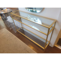 Narrow 3-Tier Dark Bronze Console Table w/ Glass Shelves