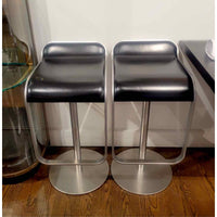 Pair of Brushed Steel & Black Leather Bar Stools by LaPalma