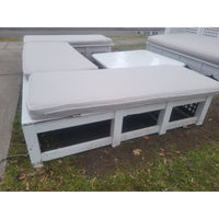 White Wood Lattice 3-Pc U-Shaped Bench Sectional w/ Gray Cushions - colletteconsignment.com