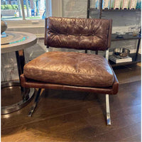 Pair of Barcelona Style Chairs in Saddle Brown Distressed Leather 30"Wx30"Dx32"H