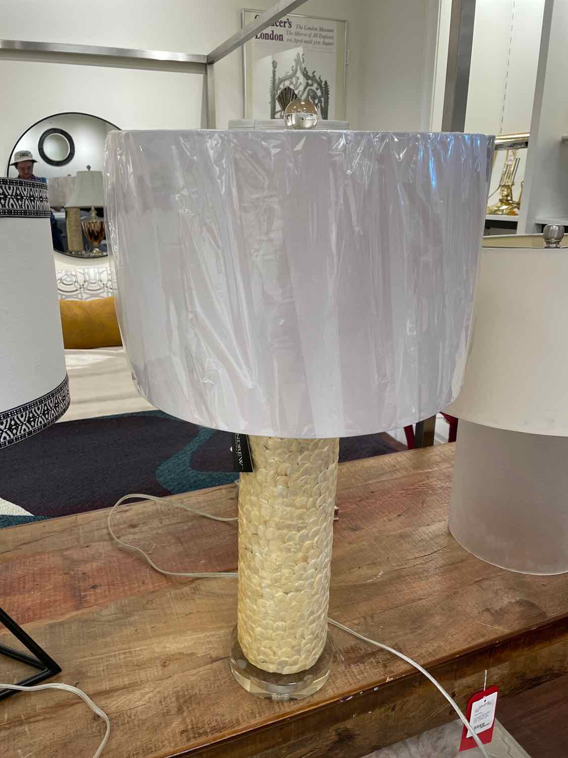 Scalloped Capiz Shell Table Lamp on Acrylic Base w/ White Shade by Regina Andrew