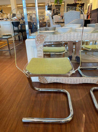 PAIR of Mid-Century Lucite & Chrome Chairs w/ Green Seats by Luigi Bardini