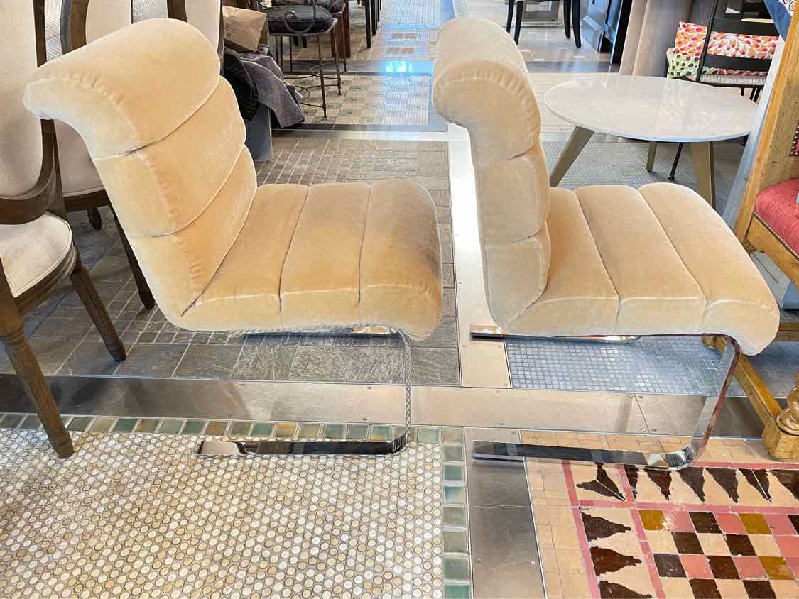 SET of 8 Wool Mohair Cantilever Dining Chairs by Pace (AS IS)