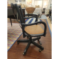 Black Birch Rolling Desk Chair w/ Rattan Seat & Metal Back by Arhaus (AS IS) - colletteconsignment.com