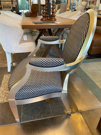 Silver & Blue Upholstered Oval Arm Chair by John Hutton for Donghia w/ Pillow