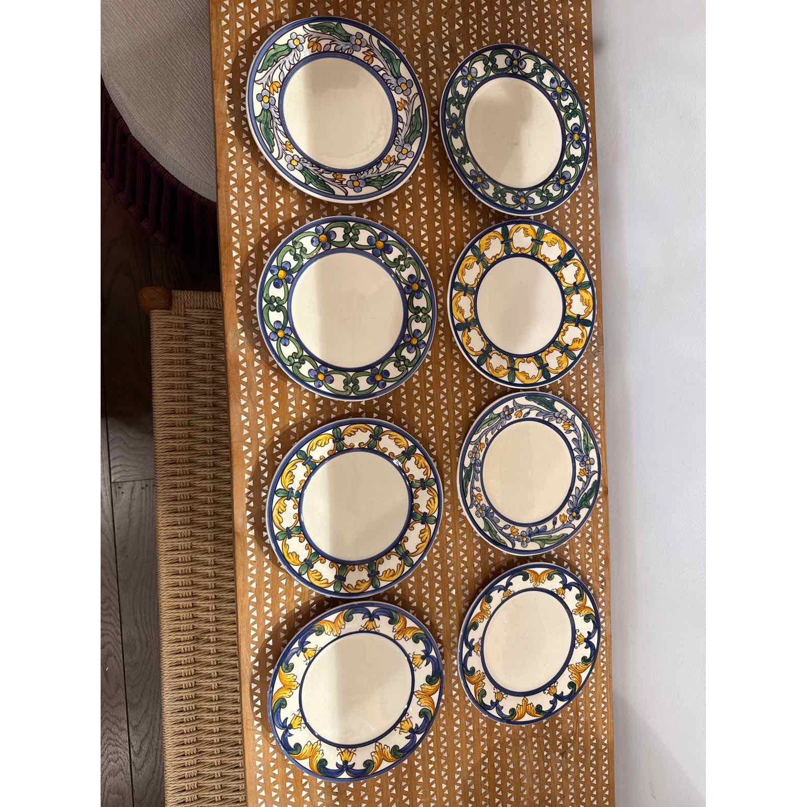 Set of Eight Portuguese Hand Painted Saucers, 8" Dia x 4.5"H