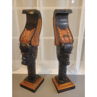 PAIR of African Carved Wood Head Sculptures