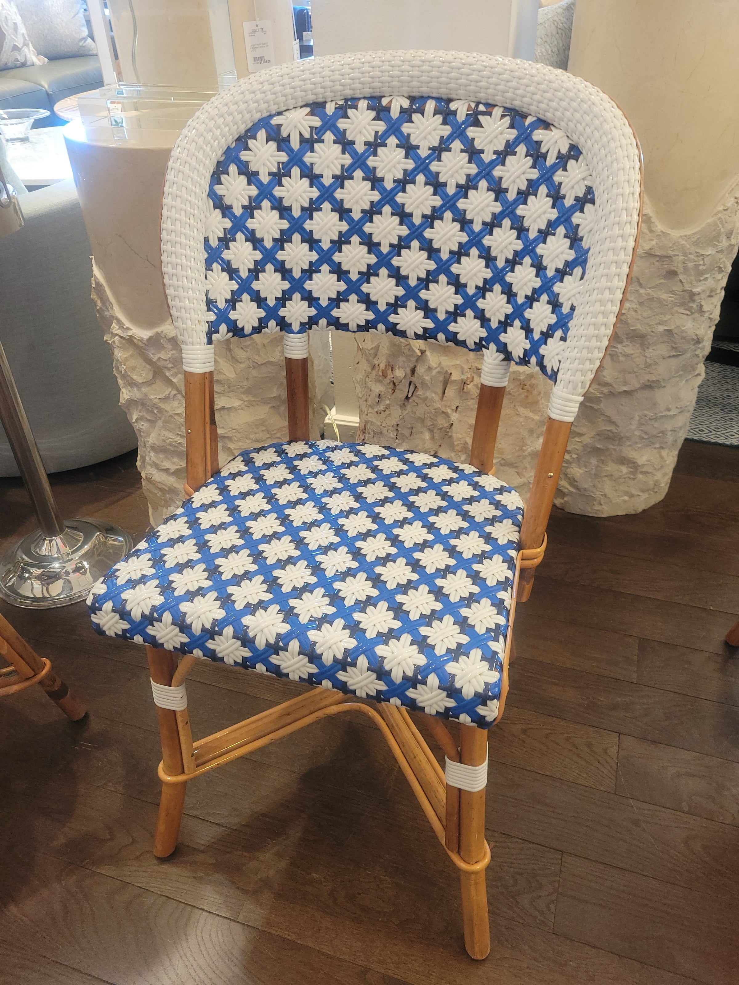 SET of 3 Blue & White Wicker Side Chairs by Maison Drucker