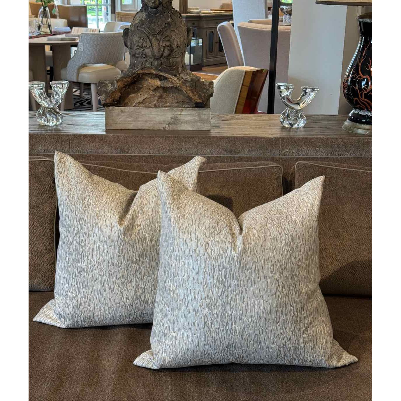 PAIR of Custom Gray & Silver IKAT Square Pillows - colletteconsignment.com