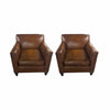 Pair of Brown Leather Armchairs w/ Dark Wood Legs by Crate & Barrel - AS IS