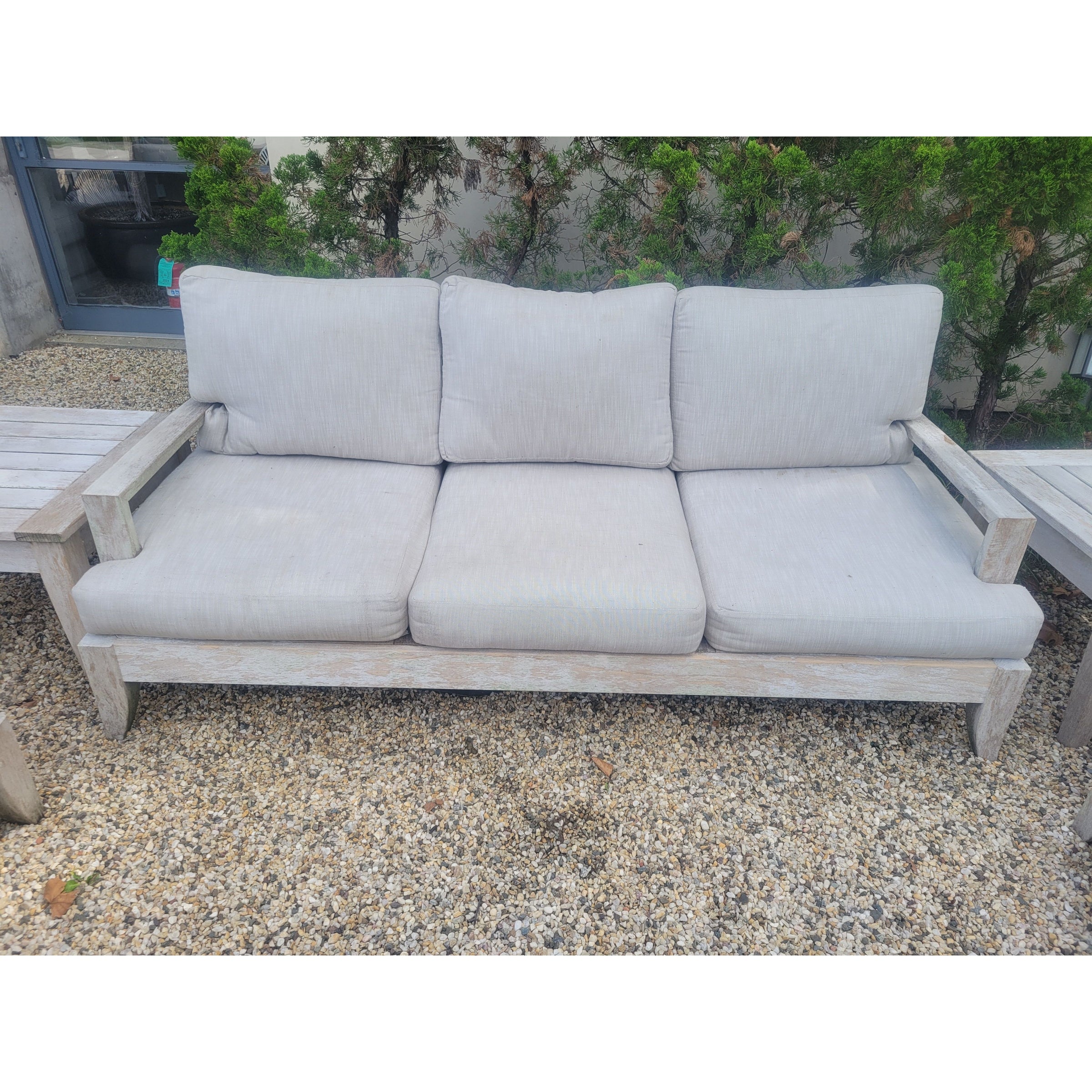 'Santa Barbara' Weathered Teak Sofa w/ Linen Cushions by RH