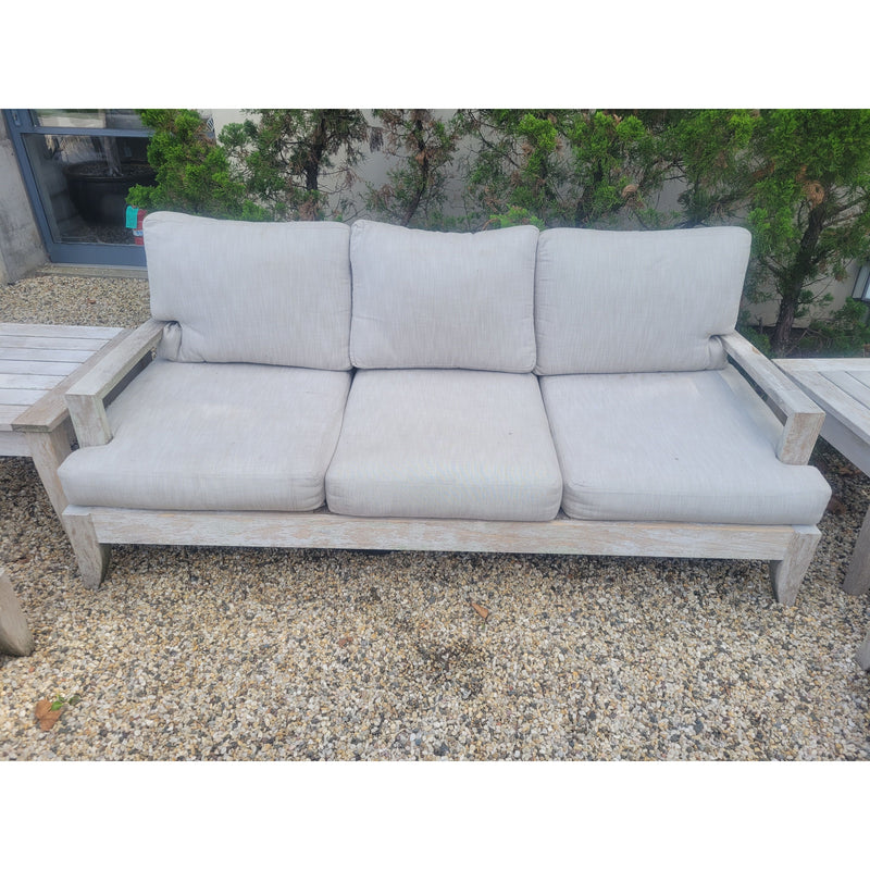 'Santa Barbara' Weathered Teak Sofa w/ Linen Cushions by RH