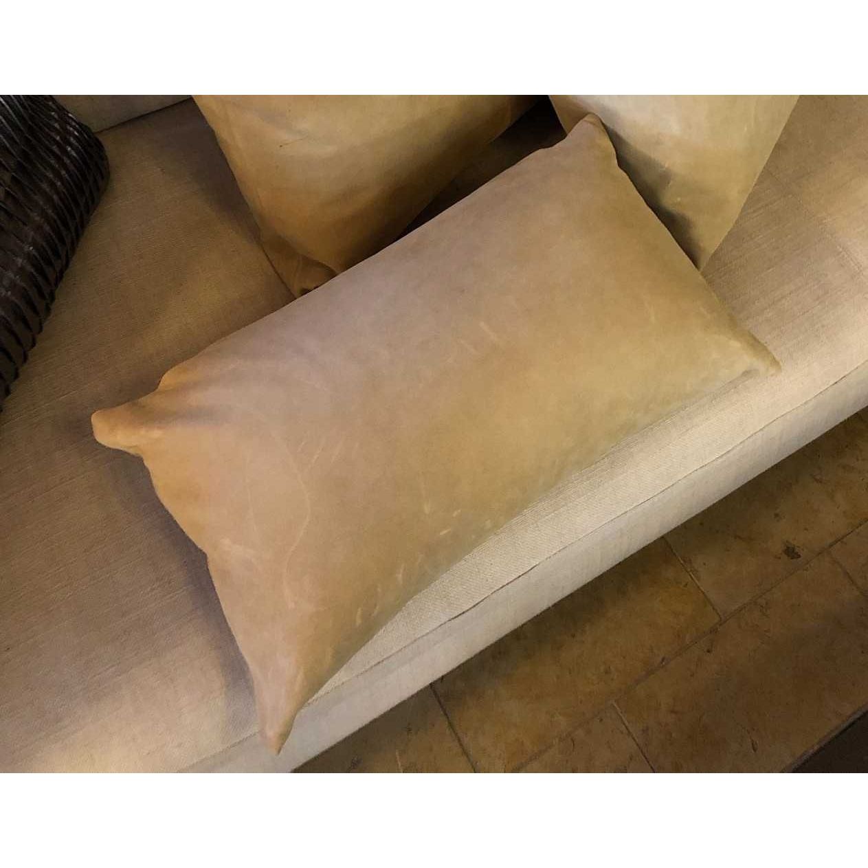 Tan Suede Lumbar Pillow - colletteconsignment.com