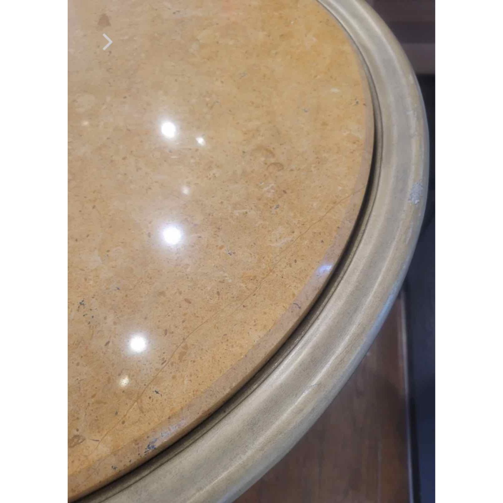 2-ft Round Jasper Marble Top & Dark Brass Entry Table w/ Fluted Mahogany Base