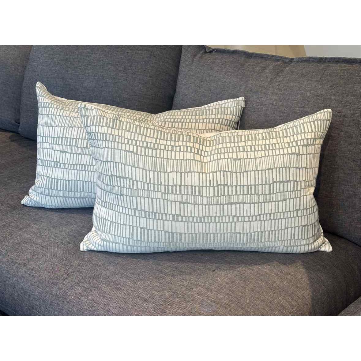 Pair of Custom Sage Over White Linen Lumbar Pillows