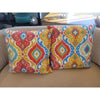 PAIR of Red & Blue Bohemian Print Sunbrella Square Pillows