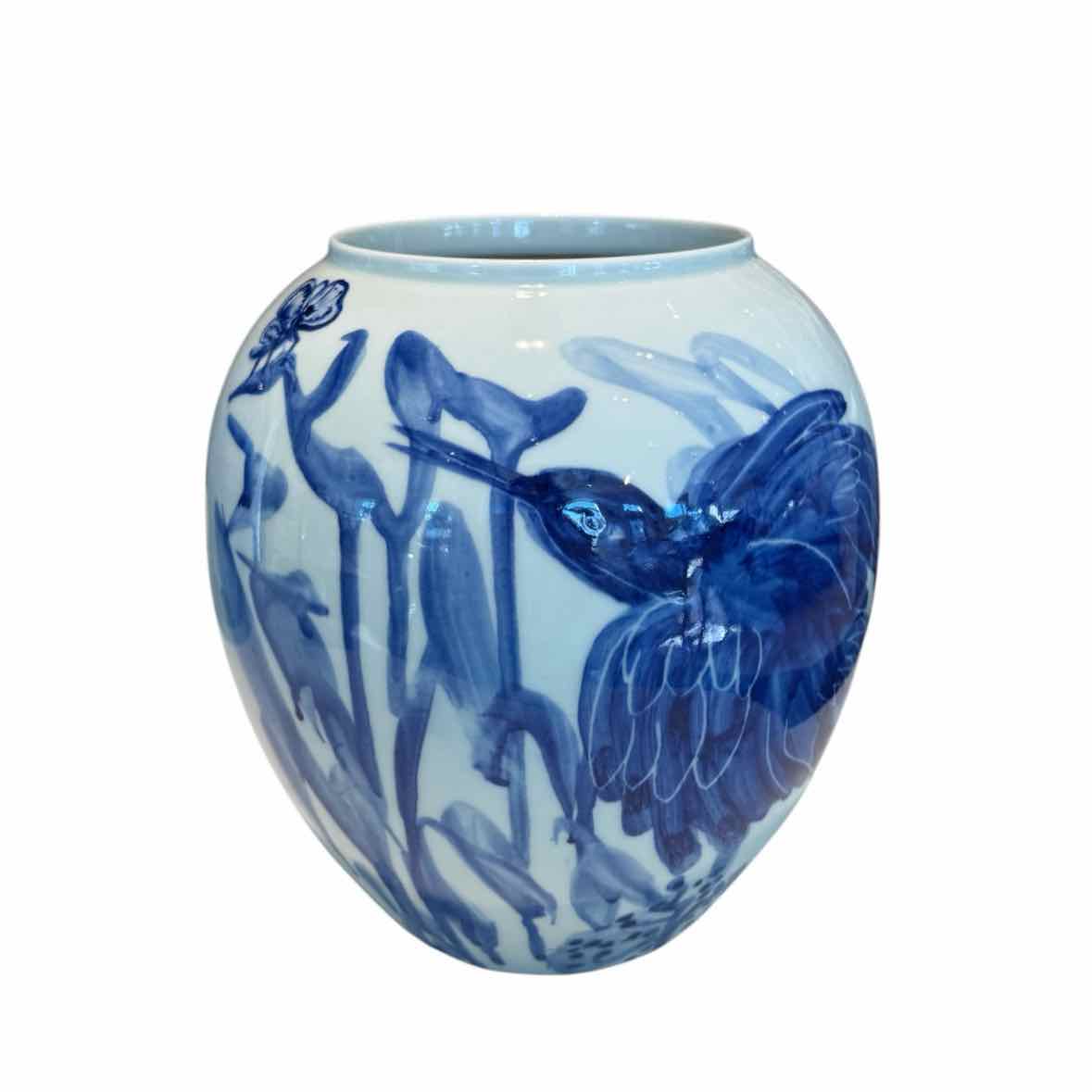 Blue and White Porcelain Urn Vase with Relaxing Motif by Jared FitzGerald