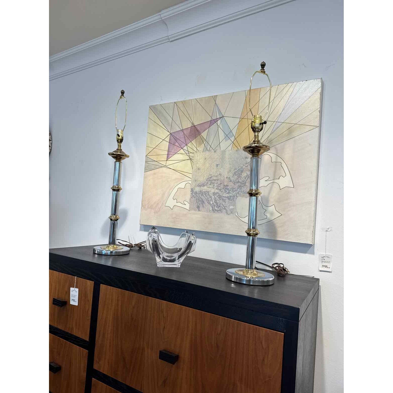 1970's Chrome & Brass Tall Lamps  w/o Shades, AS IS
