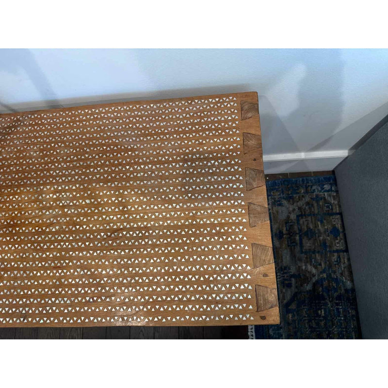 Custom Hand-Made Mother of Pearl inlay Aged Teak Wood Console by Andrianna Sham