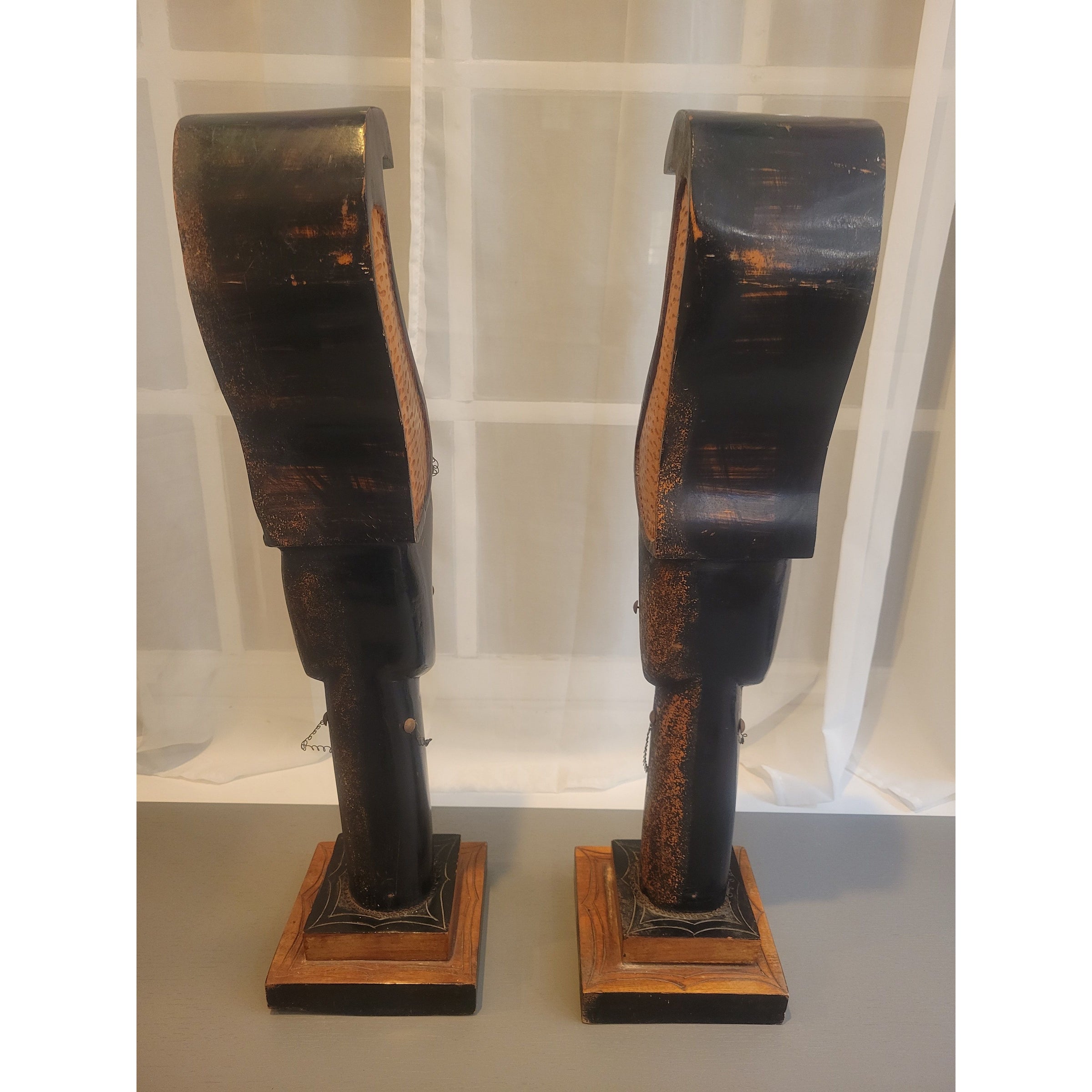 PAIR of African Carved Wood Head Sculptures