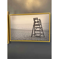 B&W Beach Lifeguard Photograph on Canvas in Floating Wood Frame