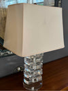 Pair of Stacked Lucite Table Lamps by Karl Springer w/ Lamp Shades