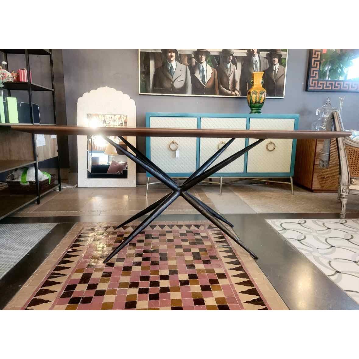 Dark Wood Dining Table w/ Solid Bronze Base