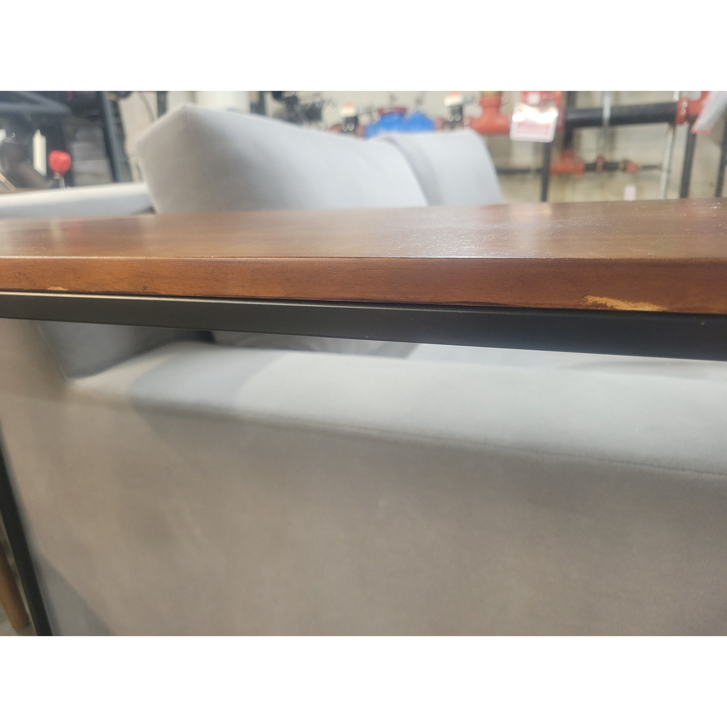 Narrow Matte Black Metal Console Table w/ Wood Top