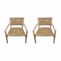 PAIR of 'Majorca' Brown Rattan & Teak Armchairs by Walters Outdoor