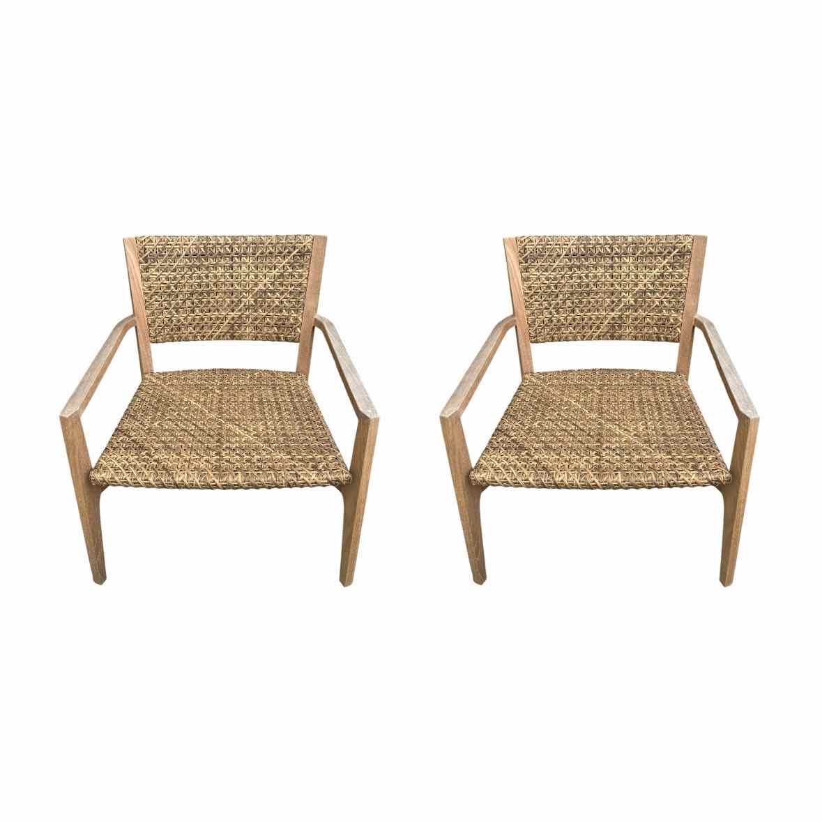 PAIR of 'Majorca' Brown Rattan & Teak Armchairs by Walters Outdoor