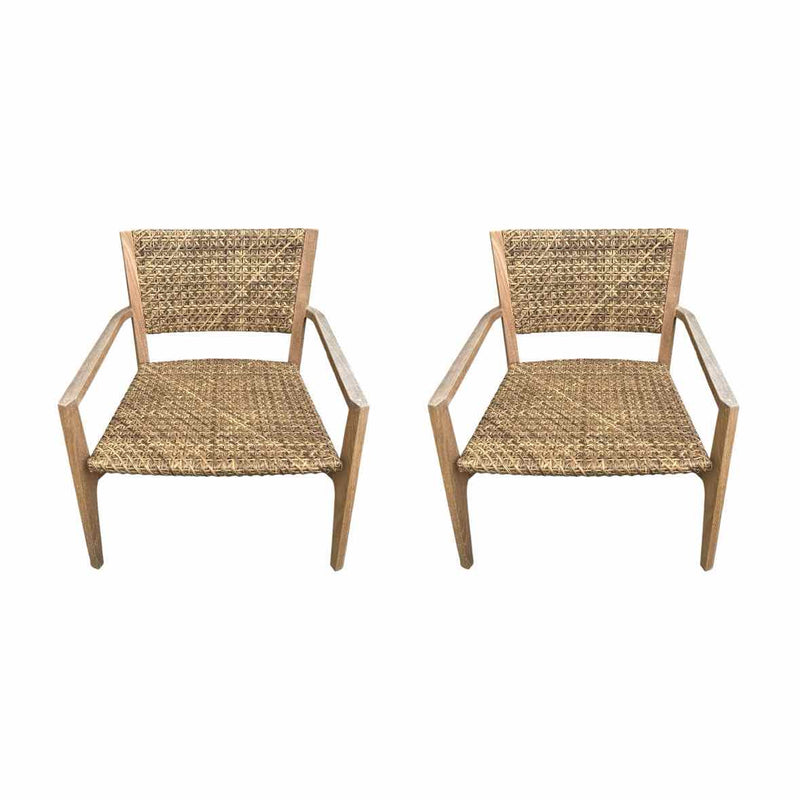 PAIR of 'Majorca' Brown Rattan & Teak Armchairs by Walters Outdoor