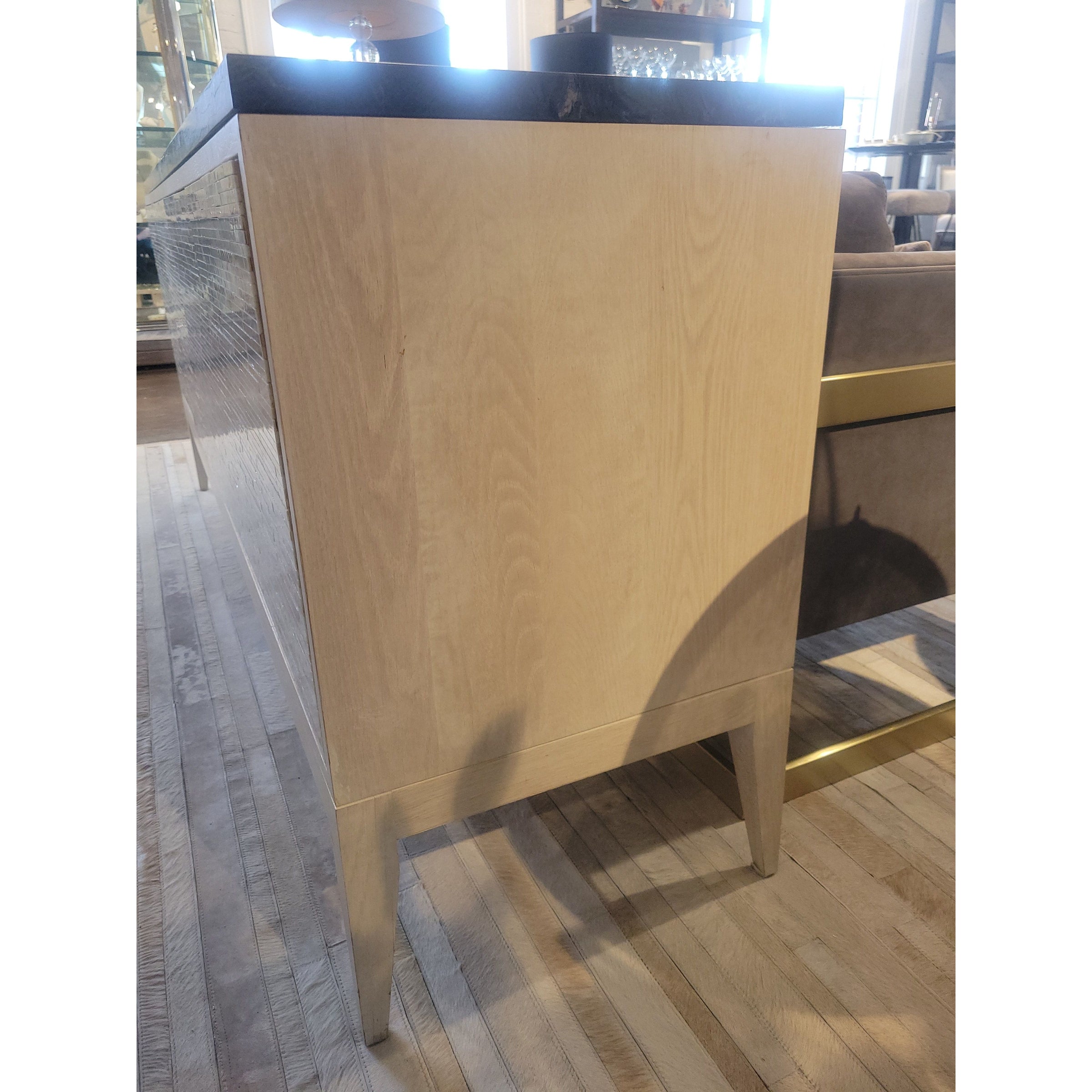 Custom Bone Inlay & Wood 4-Door Credenza w/ Black Marble Top