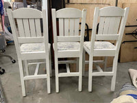 SET of 3 Vintage White Counter Stools w/ Toile Seat Cushions (AS IS)