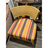 Pair of Multi Color Striped Low Seat Chairs with Curved Wood Back