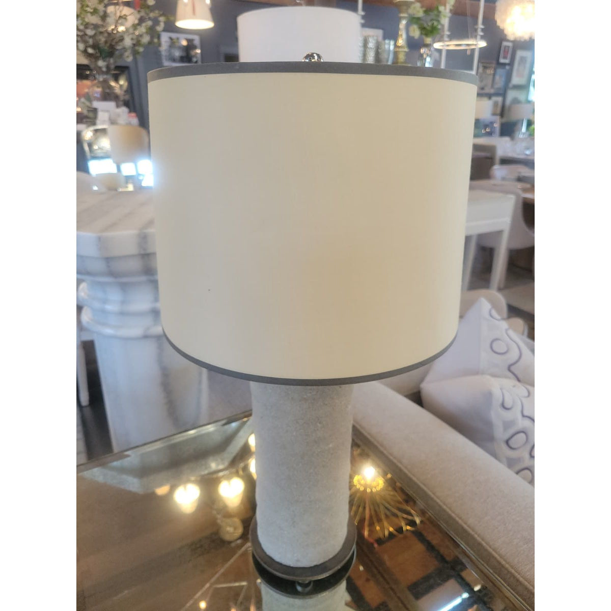 Pair of Cement Table Lamps w/ Shades - colletteconsignment.com