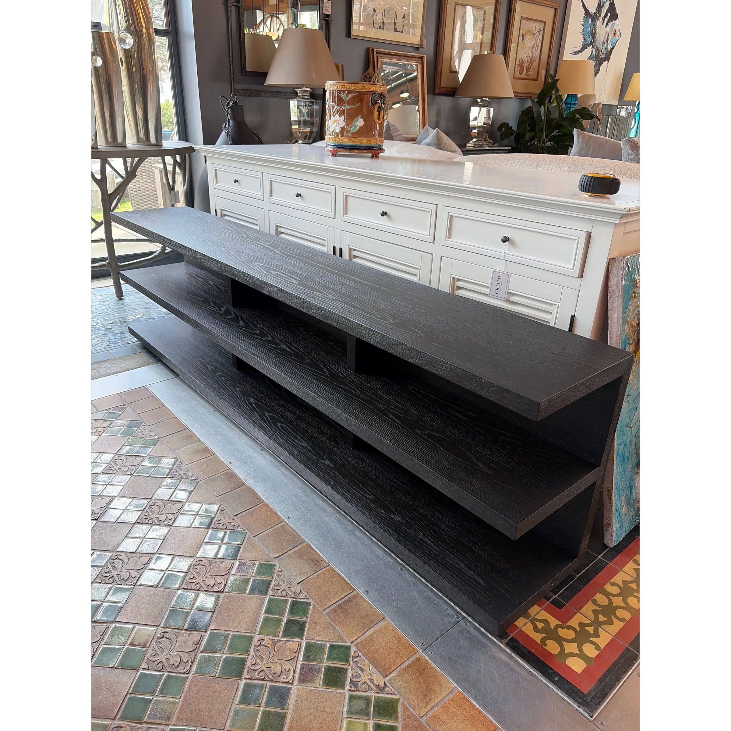 7-ft Cloud Modular Wide Black Oak Console Table by RH (AS IS)