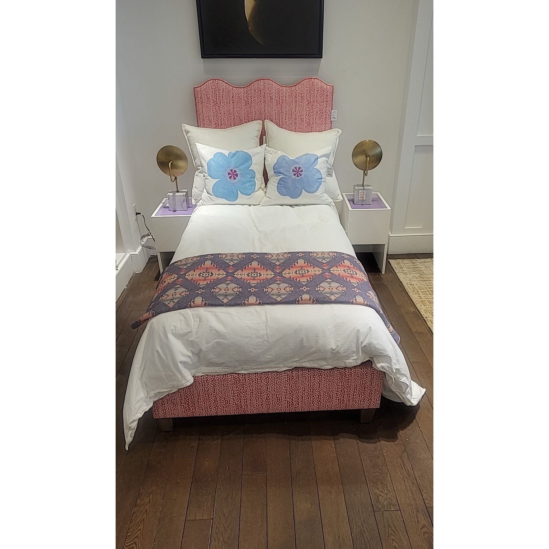 Twin-Sized Pink & Red Spotted Upholstered Bed Frame - colletteconsignment.com