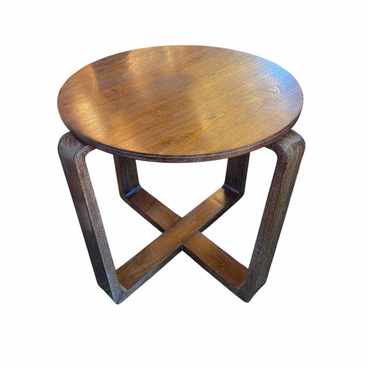 Round Dark Wood X Base Side Table