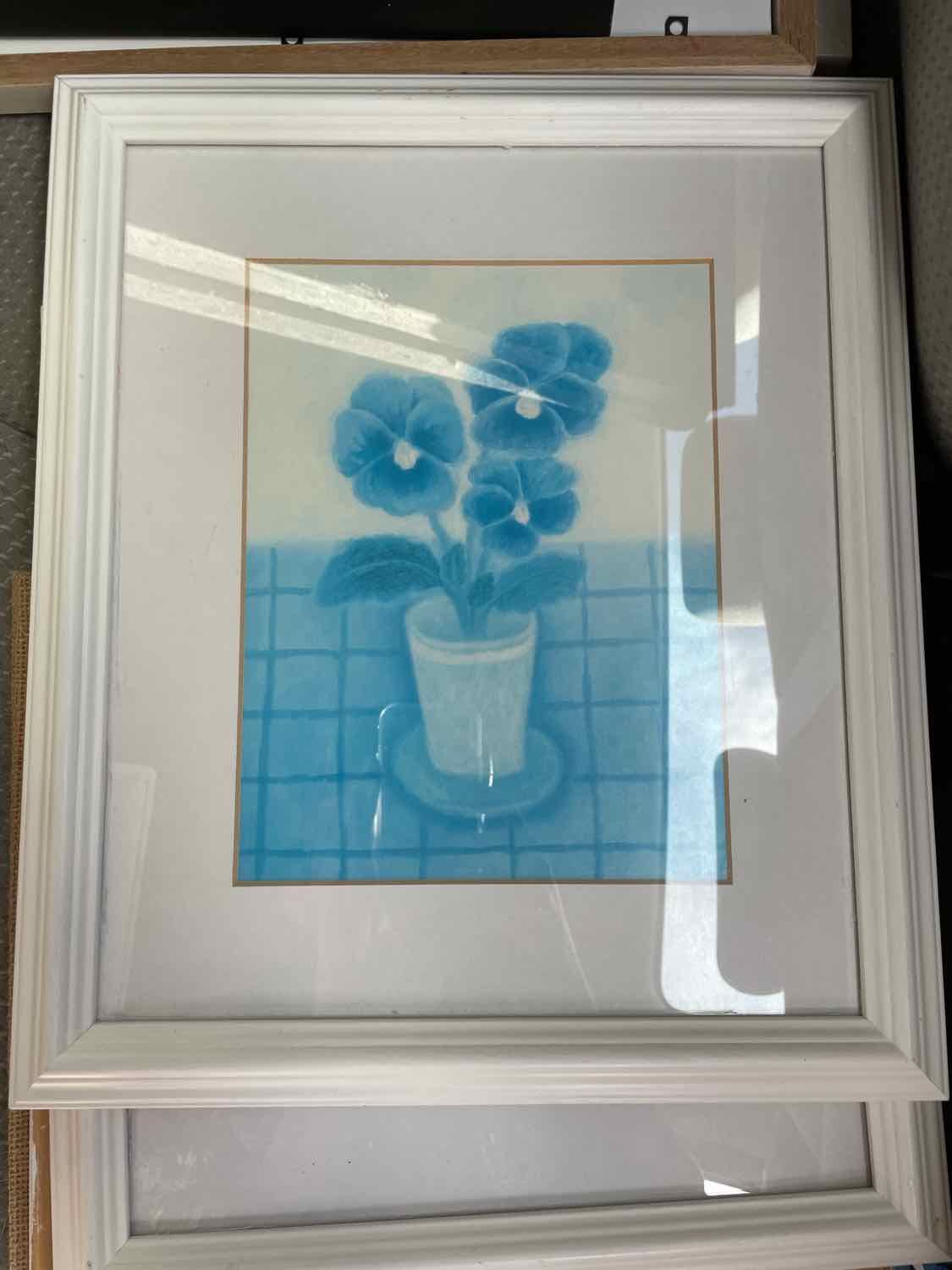 SET of 3 Blue Floral Prints in Frames